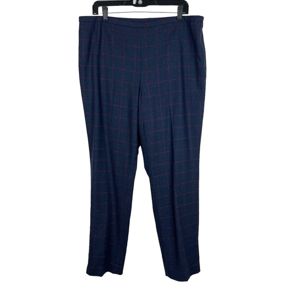 Talbots Pants Size 14 Navy Wool Blend Windowpane Slim-leg NWT - Picture 3 of 9